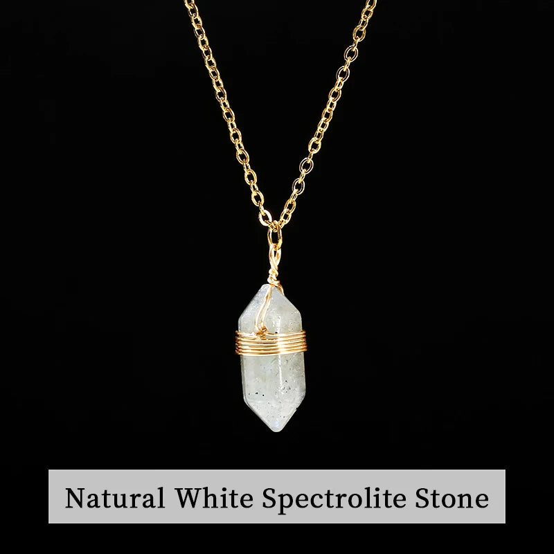 JD Natural Stone Amethyst Yellow Tiger Eye Obsidian Hexagon Column Charm Necklace Women Men Fashion Energy Healing Chain Choker