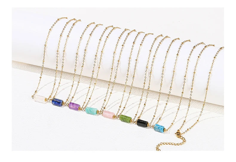 JD Handmade Boho Necklace Natural Amethyst Faceted Bead Pendant Necklace For Women Trendy Classic Stainless Steel Couple Gifts