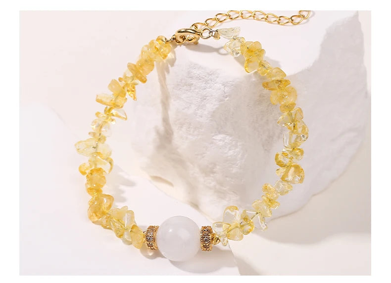 JD Natural Citrine Stone Gravel Bead Lucky Wealth Bracelets Women Fashion Jewelry Handmade Adjustable Chain Bracelet Couple Gift