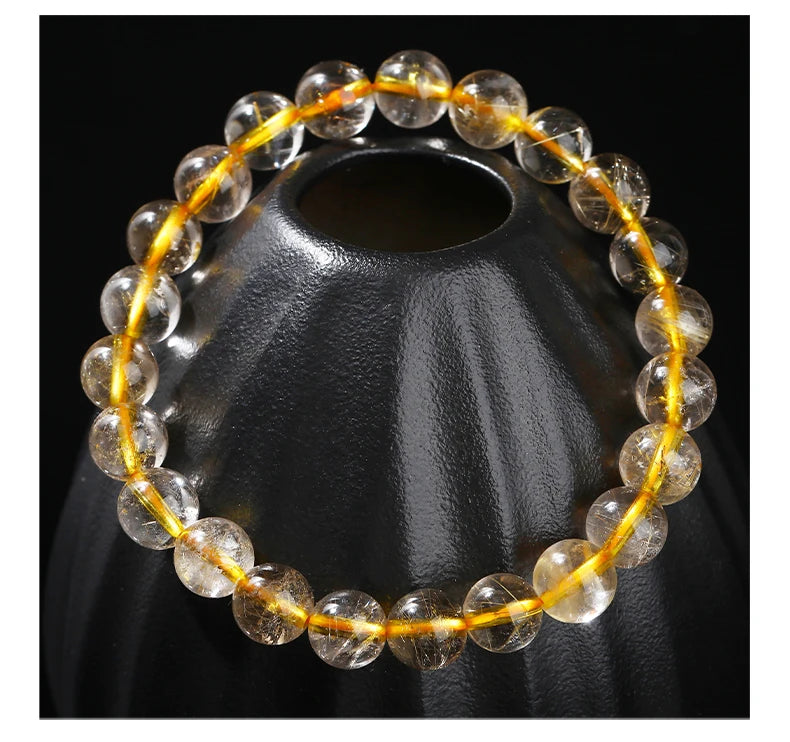 JD Natural Golden Rutilated Quartz Inlaid Chain Bracelets Women Luxury Elegant Handmade Stainless Steel Gems Healing Couple Gift