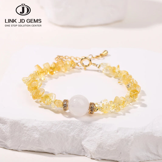 JD Natural Citrine Stone Gravel Bead Lucky Wealth Bracelets Women Fashion Jewelry Handmade Adjustable Chain Bracelet Couple Gift