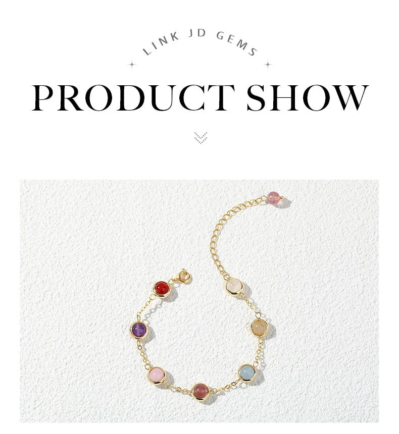 JD Natural Stone Colorful Crystal Lucky Bead Chain Bracelets Women Fashion Simple Adjustable Stainless Steel Healing Jewelry