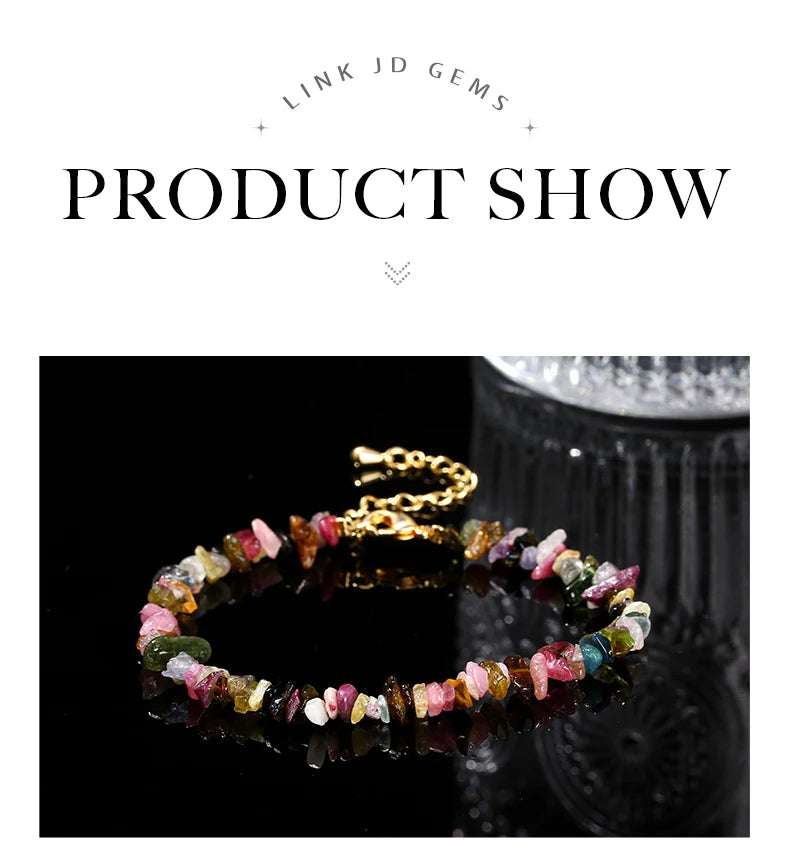 JD Natural Stone Mixed Tourmaline Gravel Lucky Chain Bracelet Women Fashion Jewelry Adjustable Chip Bracelet Yoga Chakra Gifts