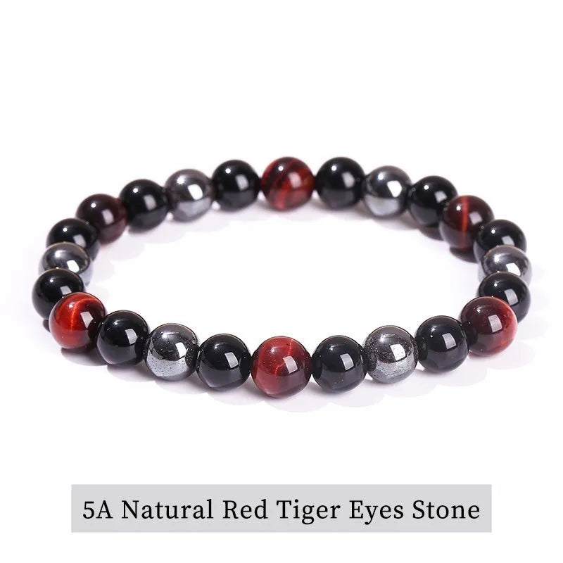 JD Natural Black Obsidian Stone Hematite Tiger Eye Bead Bracelet Women Men Triple Protection Health Care Weight Loss Jewelry