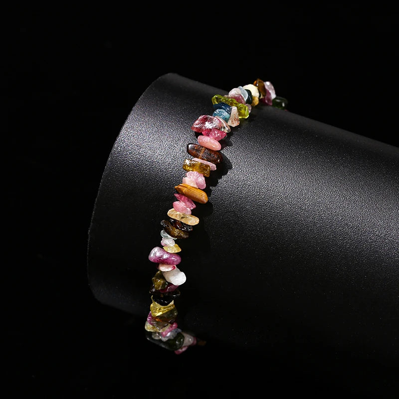 JD Natural Stone Mixed Tourmaline Gravel Lucky Chain Bracelet Women Fashion Jewelry Adjustable Chip Bracelet Yoga Chakra Gifts
