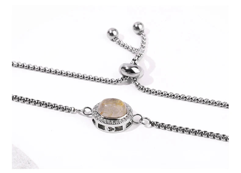 JD Natural Golden Rutilated Quartz Inlaid Chain Bracelets Women Luxury Elegant Handmade Stainless Steel Gems Healing Couple Gift