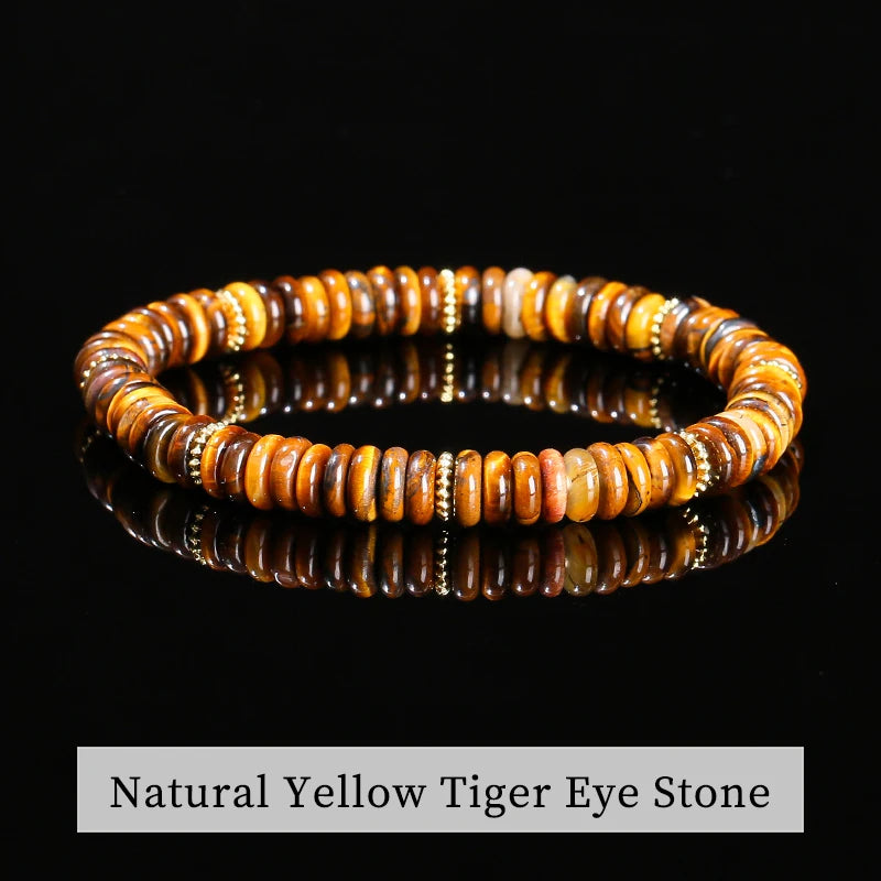 JD Natural Stone Green Aventurine Pink Quartz Flat Spacer Beads Bracelet Women Men Bohe Elastic Bangles Healing Friendship Gift