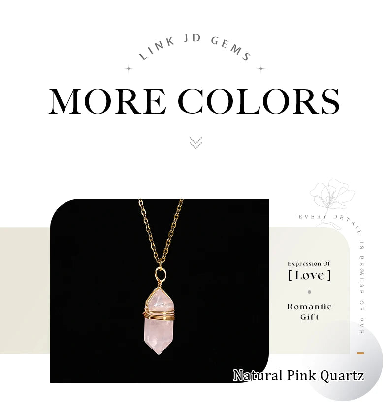JD Natural Stone Amethyst Yellow Tiger Eye Obsidian Hexagon Column Charm Necklace Women Men Fashion Energy Healing Chain Choker