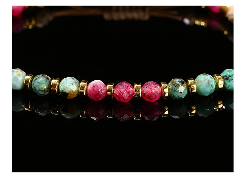 JD Natural Stone Faceted Africa Turquoises Colored Chalcedony Braided Bracelet Women Bohe Handmade Rope Adjustable Jewelry Gift