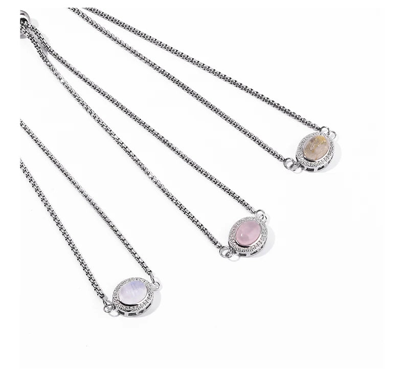 JD Natural Golden Rutilated Quartz Inlaid Chain Bracelets Women Luxury Elegant Handmade Stainless Steel Gems Healing Couple Gift