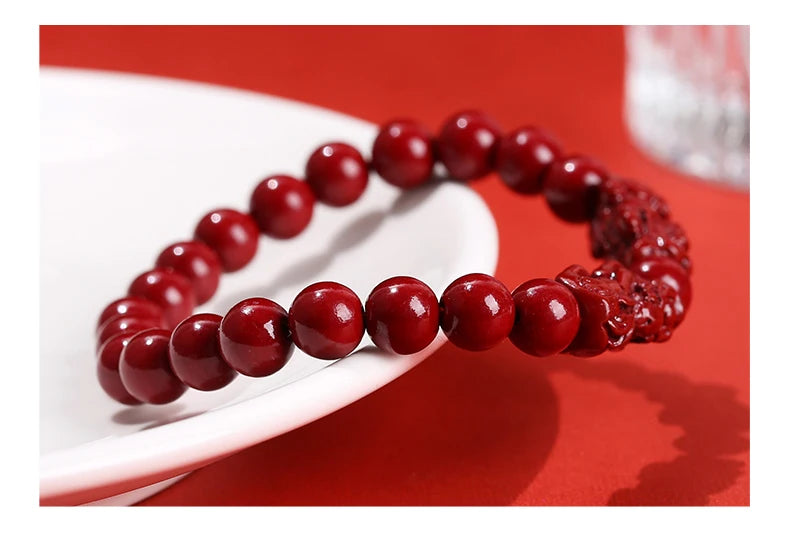JD Natural Cinnabar Real Bead Bracelets Women Men Change Lucky Wealth Protection Hand String Pixiu Carved Vintage Bangles Gift
