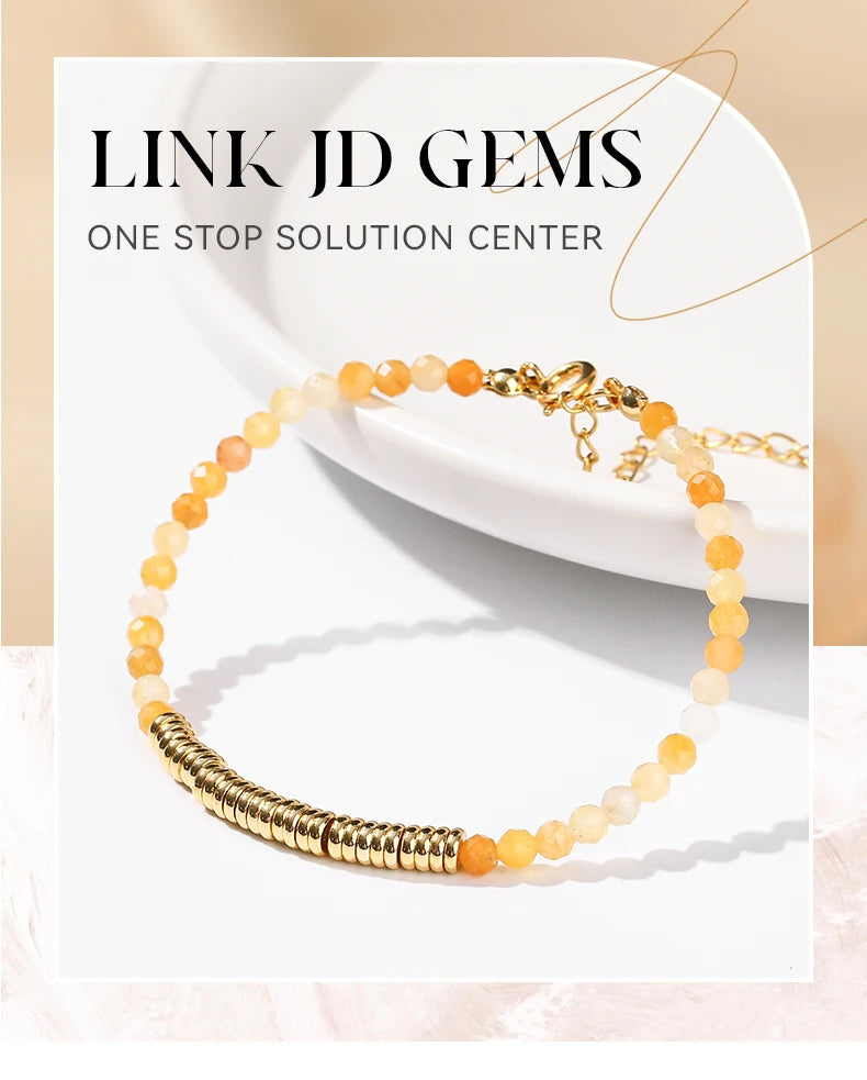 JD 3mm Faceted Natural Stone Chain Beaded Bracelet For Women With 18k Gold Plated Stainless Steel Spacer Beads Healing Jewelry