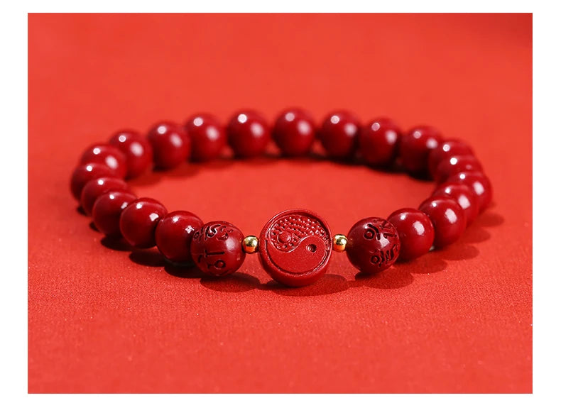 JD Natural Cinnabar Real Bead Bracelets Women Men Change Lucky Wealth Protection Hand String Pixiu Carved Vintage Bangles Gift