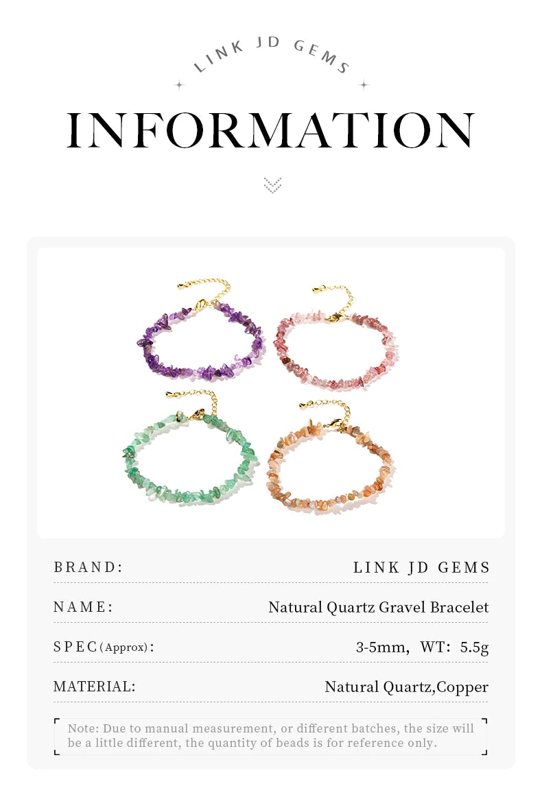 JD Natural Stone Tourmaline Amethyst Rock Quartz Crystal Stone Chip Bead Bracelet Women Healing Chakra Adjustable Chain Jewelry