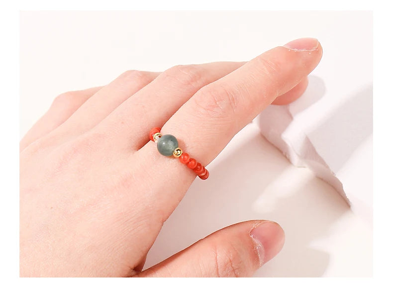 JD Natural Crystal Rings for Women Fashion Simple Sweet Small Beads Tourmaline Amethyst Turquoise Adjustable Reiki Healing Rings