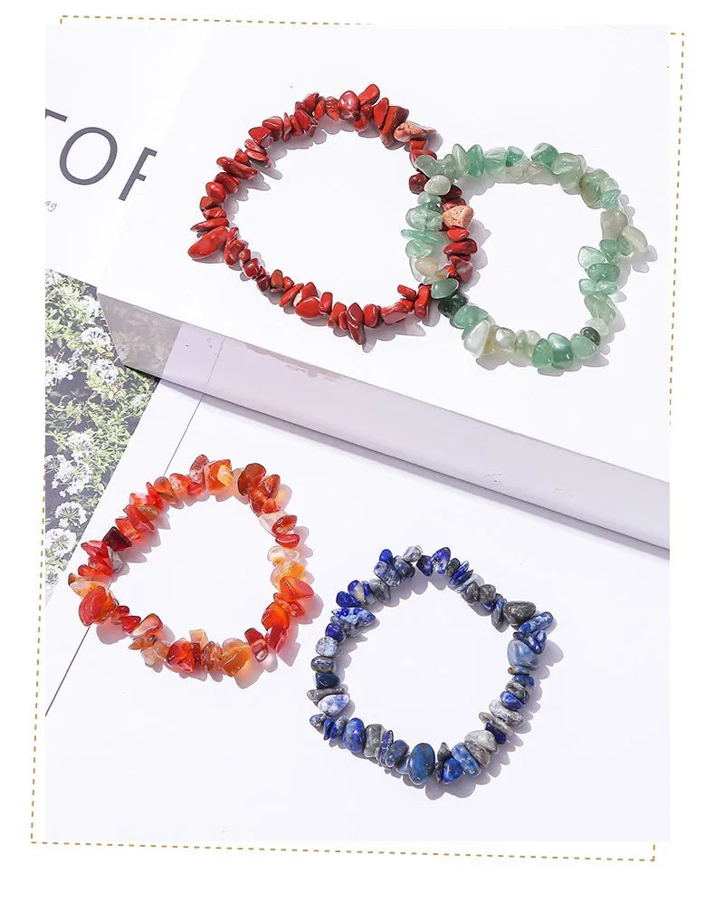 JD Natural Crystal Stone Seven Chakra Irregular Energy Bracelet Women Men Healing Amethyst Fluorite Chip Strand Bracelet Gift