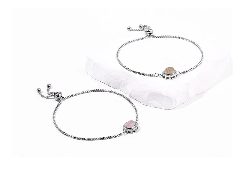 JD Natural Golden Rutilated Quartz Inlaid Chain Bracelets Women Luxury Elegant Handmade Stainless Steel Gems Healing Couple Gift