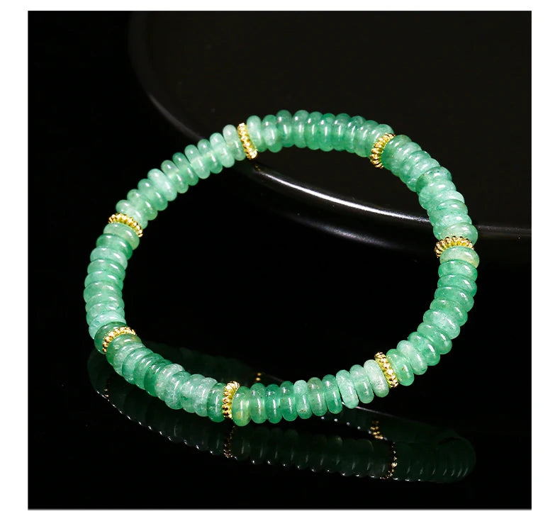 JD Natural Stone Green Aventurine Pink Quartz Flat Spacer Beads Bracelet Women Men Bohe Elastic Bangles Healing Friendship Gift