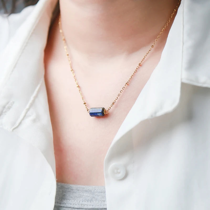 JD Handmade Boho Necklace Natural Amethyst Faceted Bead Pendant Necklace For Women Trendy Classic Stainless Steel Couple Gifts