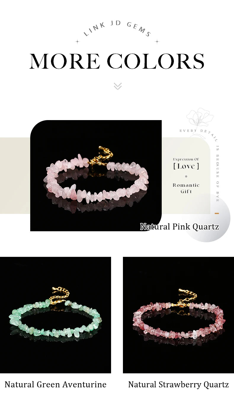 JD Natural Stone Tourmaline Amethyst Rock Quartz Crystal Stone Chip Bead Bracelet Women Healing Chakra Adjustable Chain Jewelry