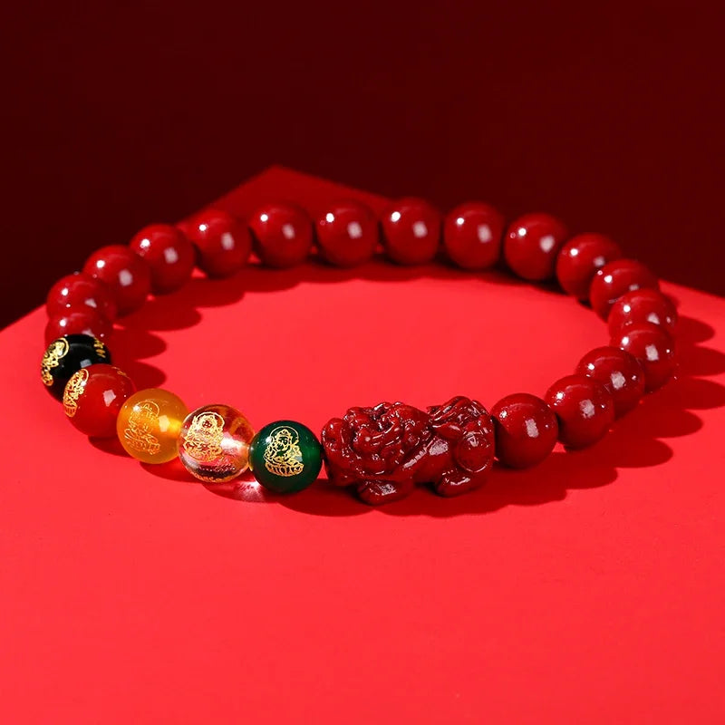 JD Natural Cinnabar Real Bead Bracelets Women Men Change Lucky Wealth Protection Hand String Pixiu Carved Vintage Bangles Gift