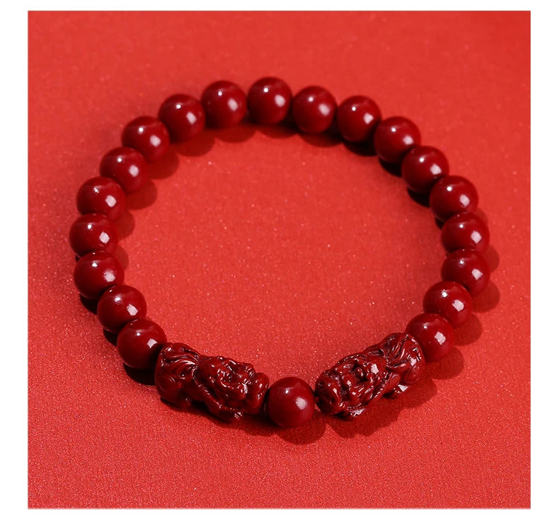 JD Natural Cinnabar Real Bead Bracelets Women Men Change Lucky Wealth Protection Hand String Pixiu Carved Vintage Bangles Gift