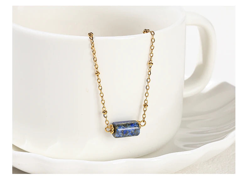 JD Handmade Boho Necklace Natural Amethyst Faceted Bead Pendant Necklace For Women Trendy Classic Stainless Steel Couple Gifts