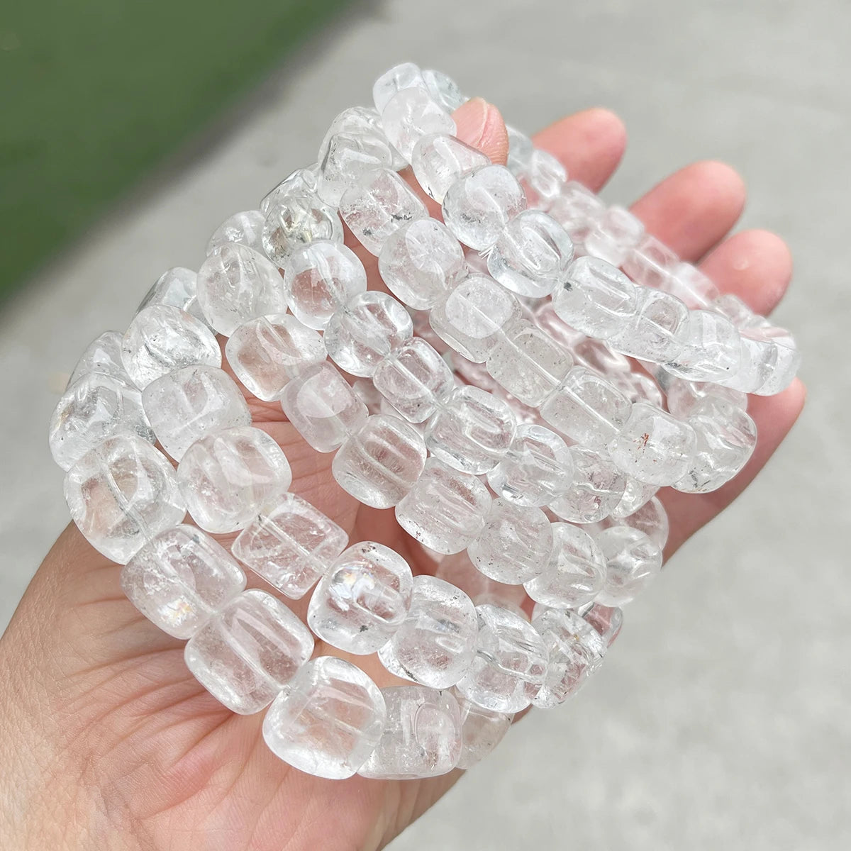 JD Natural Stone Rock Quartz Irregular Square Bead Bracelet Women Reiki Healing Crystal Stretch Bangles Yoga Jewelry Female