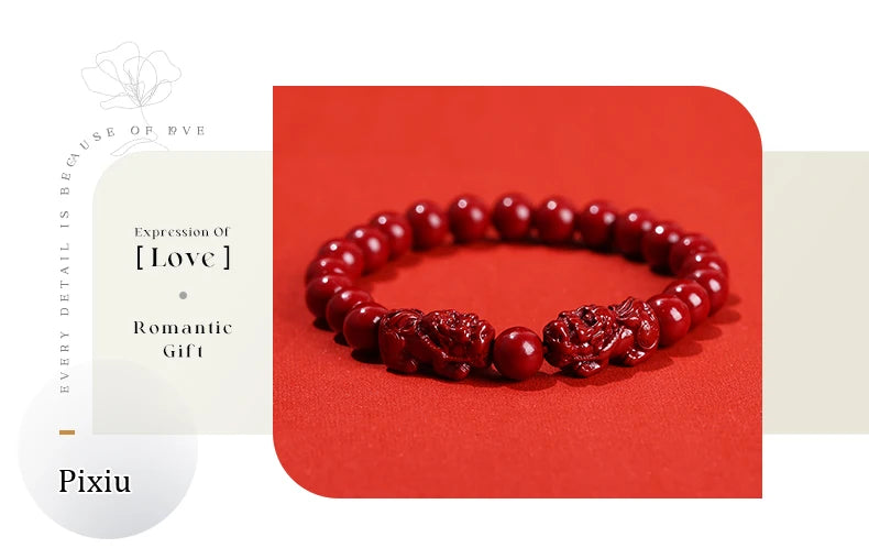JD Natural Cinnabar Real Bead Bracelets Women Men Change Lucky Wealth Protection Hand String Pixiu Carved Vintage Bangles Gift