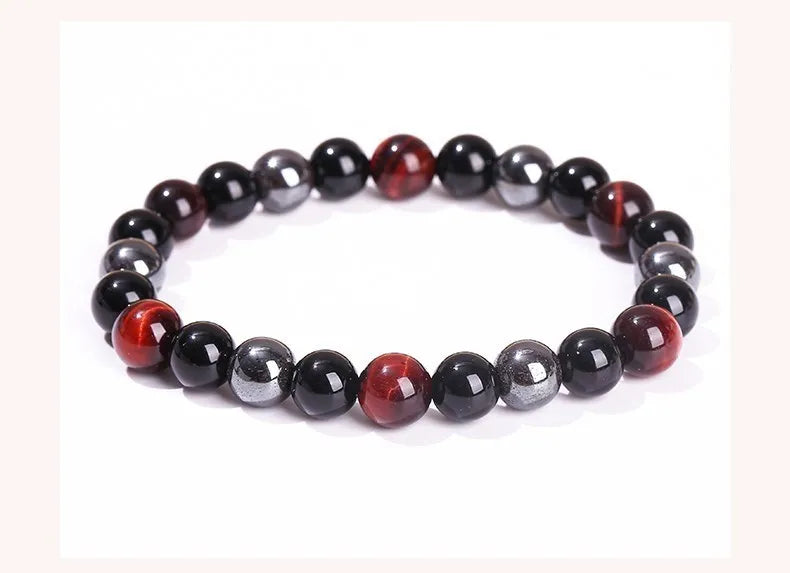 JD Natural Black Obsidian Stone Hematite Tiger Eye Bead Bracelet Women Men Triple Protection Health Care Weight Loss Jewelry