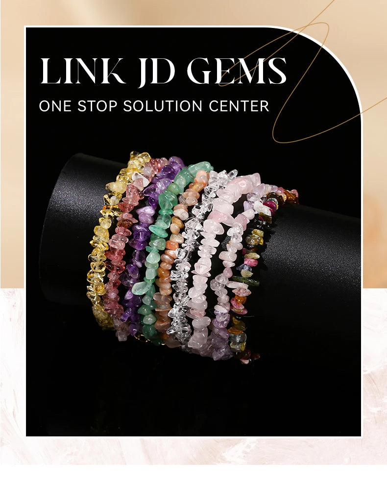 JD Natural Stone Tourmaline Amethyst Rock Quartz Crystal Stone Chip Bead Bracelet Women Healing Chakra Adjustable Chain Jewelry