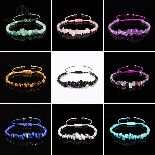 JD Natural Green Aventurine Amethyst Irregualr Gravel Woven Bracelet Women Men Handmade Braided Bracelet Crystal Chip Jewelry