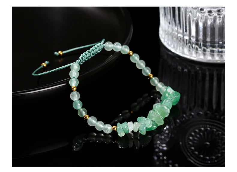JD Natural Green Aventurine Irregular Gravel Bead Bracelet Women Trendy Adjustable Rope Braided Reiki Healing Chip Jewelry Gift