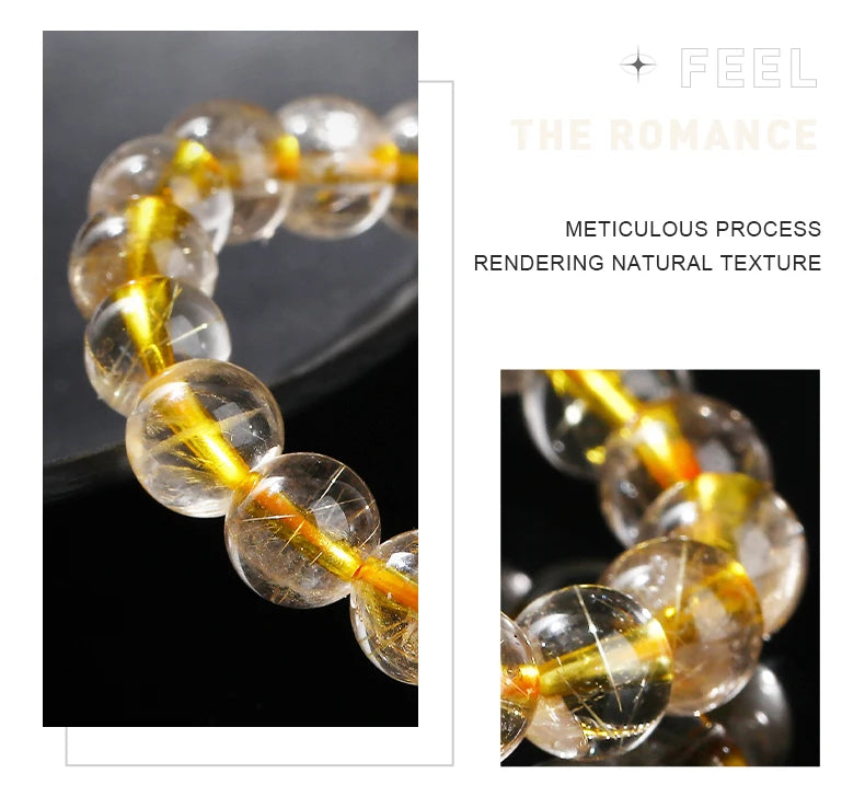 JD Natural Golden Rutilated Quartz Inlaid Chain Bracelets Women Luxury Elegant Handmade Stainless Steel Gems Healing Couple Gift