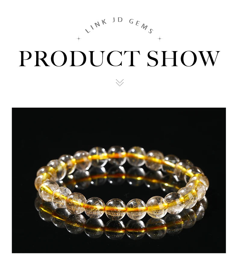 JD Natural Golden Rutilated Quartz Inlaid Chain Bracelets Women Luxury Elegant Handmade Stainless Steel Gems Healing Couple Gift