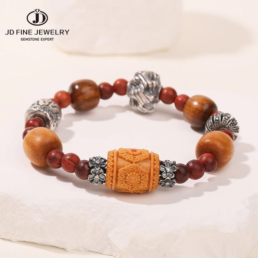 JD Natural Wooded Multicolor Sandalwood Lucky Bead Bracelet Women Men Vintage Handmade Buddha Meditation Prayer Wood Jewelry