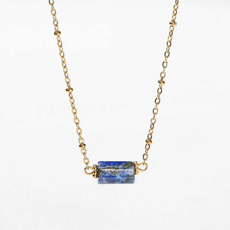 JD Handmade Boho Necklace Natural Amethyst Faceted Bead Pendant Necklace For Women Trendy Classic Stainless Steel Couple Gifts