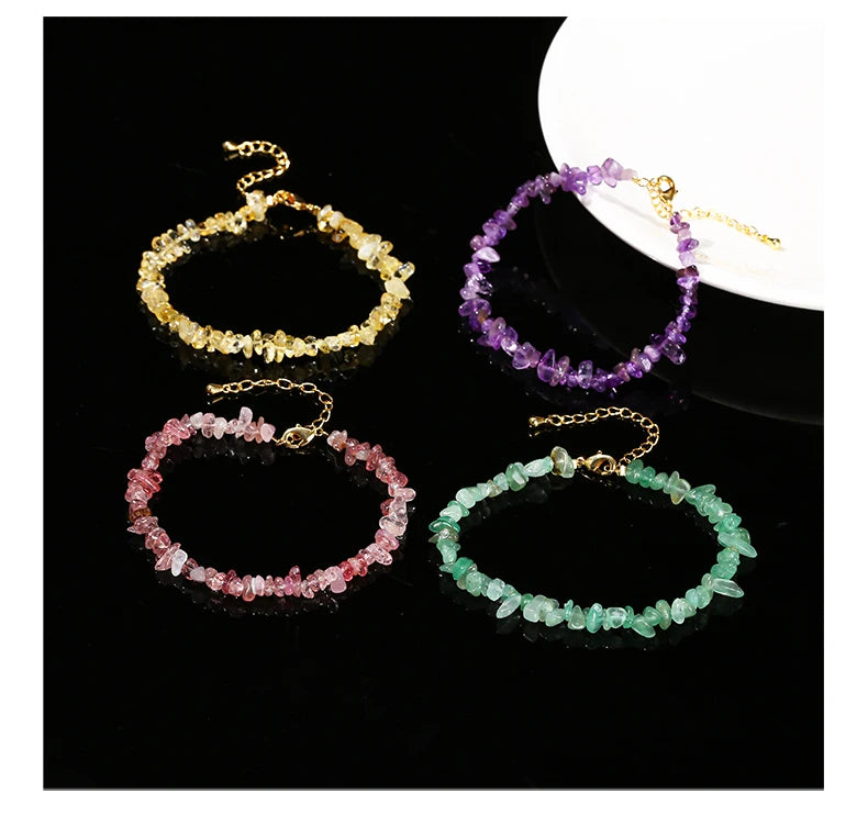 JD Natural Stone Tourmaline Amethyst Rock Quartz Crystal Stone Chip Bead Bracelet Women Healing Chakra Adjustable Chain Jewelry