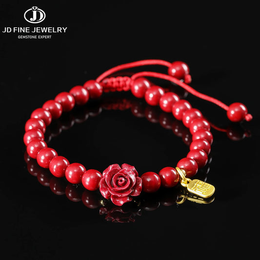 JD Natural Stone 50% Real Cinnabar Bead Braided Bracelet Women Charm Adjustable Yoga Healing Balance Bracelets Jewelry Female