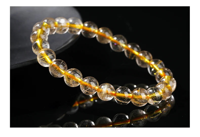 JD Natural Golden Rutilated Quartz Inlaid Chain Bracelets Women Luxury Elegant Handmade Stainless Steel Gems Healing Couple Gift
