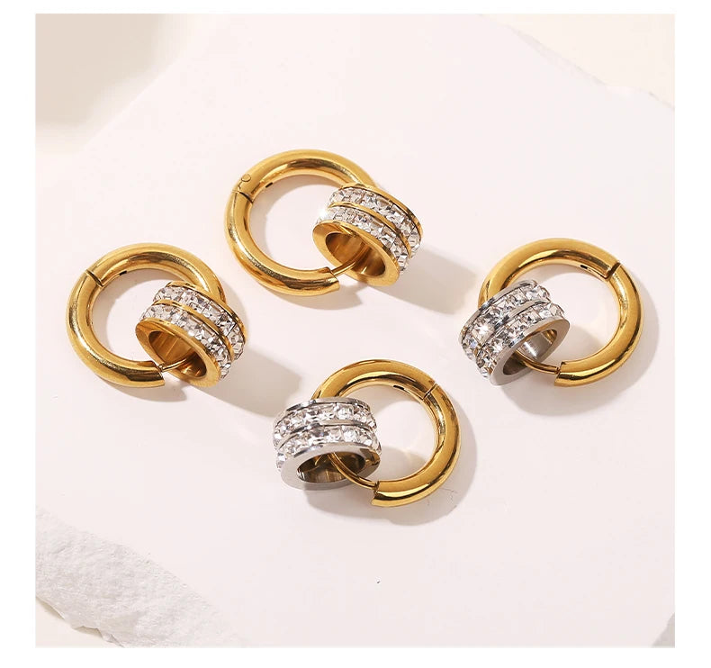 JD Stainless Steel Geometric Circle Zircon Hoop Earrings Trendy Bohemia Party Earrings For Women Buckle Hoops Ear Jewelry Gifts