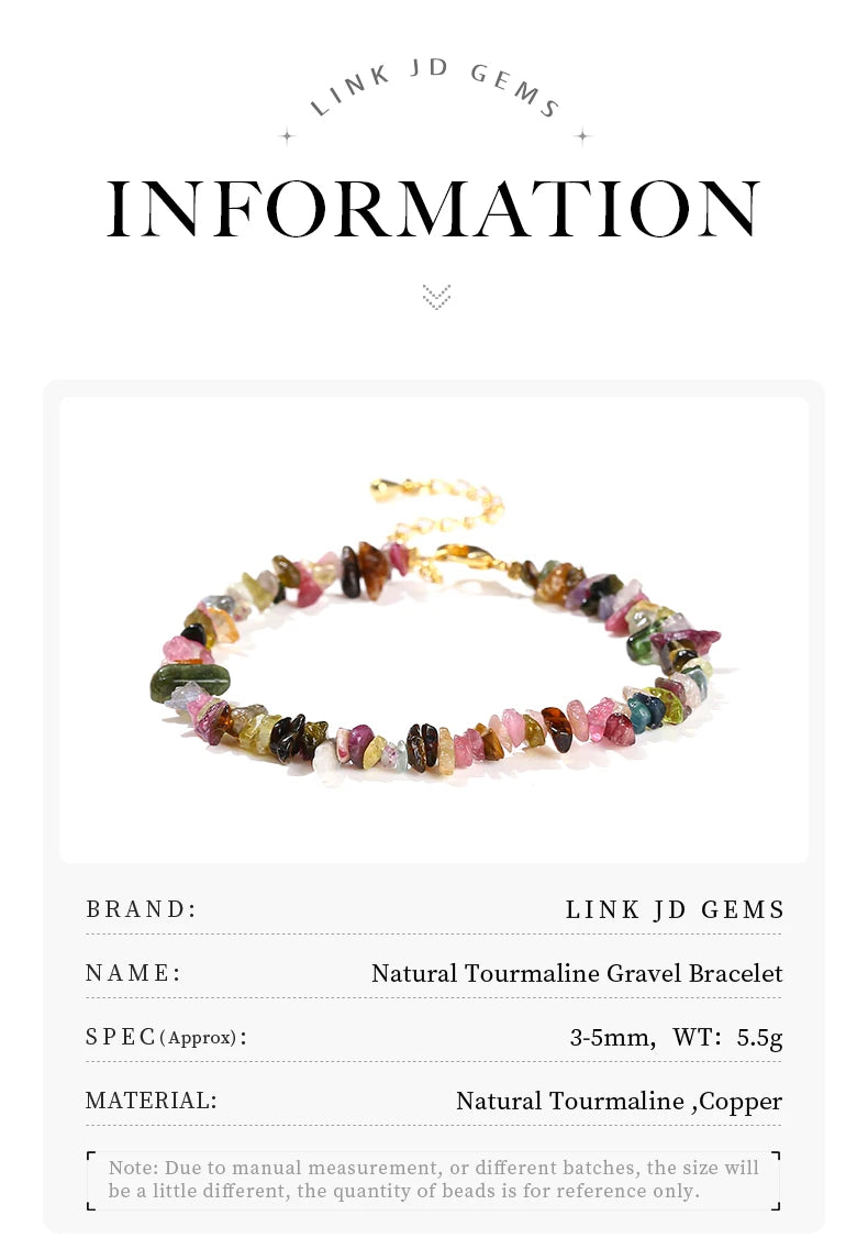 JD Natural Stone Mixed Tourmaline Gravel Lucky Chain Bracelet Women Fashion Jewelry Adjustable Chip Bracelet Yoga Chakra Gifts