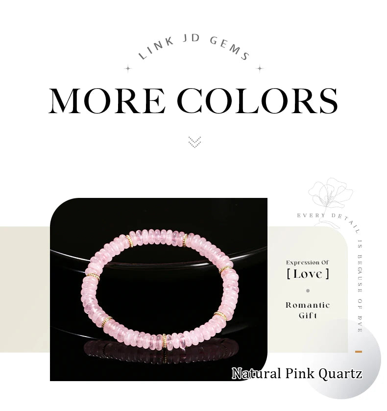 JD Natural Stone Green Aventurine Pink Quartz Flat Spacer Beads Bracelet Women Men Bohe Elastic Bangles Healing Friendship Gift