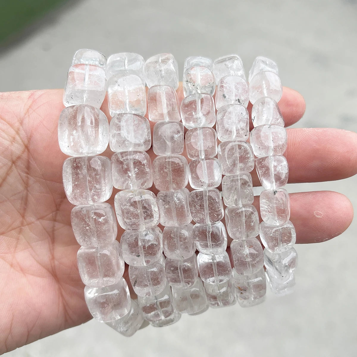 JD Natural Stone Rock Quartz Irregular Square Bead Bracelet Women Reiki Healing Crystal Stretch Bangles Yoga Jewelry Female