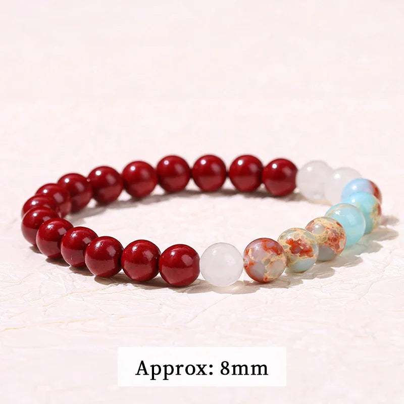 JD Natural Cinnabar Real Bead Bracelets Women Men Change Lucky Wealth Protection Hand String Pixiu Carved Vintage Bangles Gift