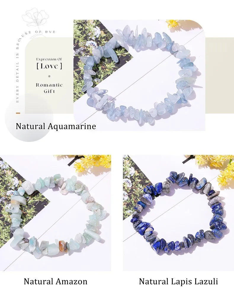 JD Natural Crystal Stone Seven Chakra Irregular Energy Bracelet Women Men Healing Amethyst Fluorite Chip Strand Bracelet Gift