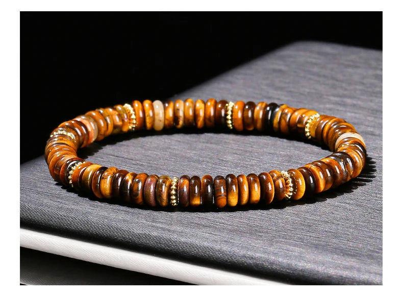 JD Natural Stone Green Aventurine Pink Quartz Flat Spacer Beads Bracelet Women Men Bohe Elastic Bangles Healing Friendship Gift