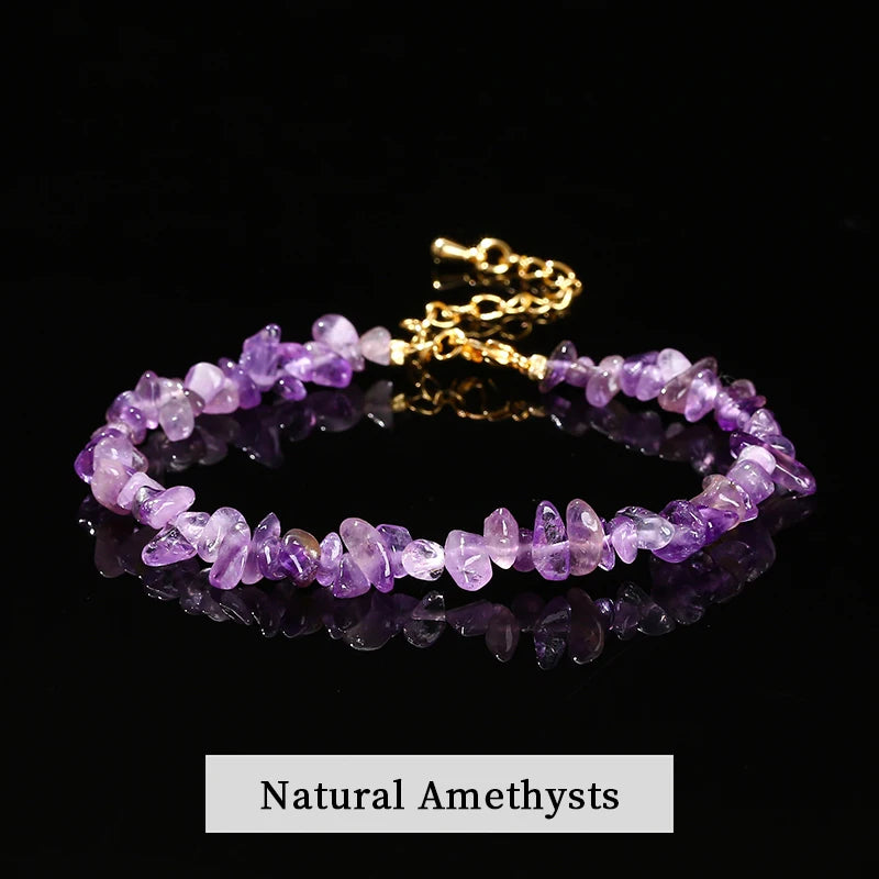 JD Natural Stone Tourmaline Amethyst Rock Quartz Crystal Stone Chip Bead Bracelet Women Healing Chakra Adjustable Chain Jewelry