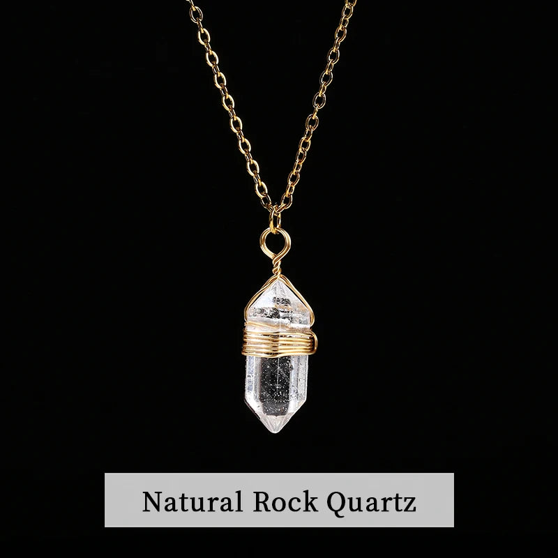 JD Natural Stone Amethyst Yellow Tiger Eye Obsidian Hexagon Column Charm Necklace Women Men Fashion Energy Healing Chain Choker