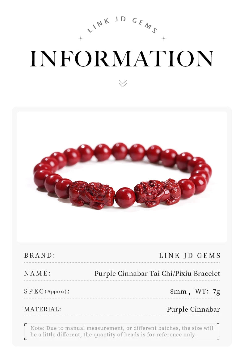 JD Natural Cinnabar Real Bead Bracelets Women Men Change Lucky Wealth Protection Hand String Pixiu Carved Vintage Bangles Gift